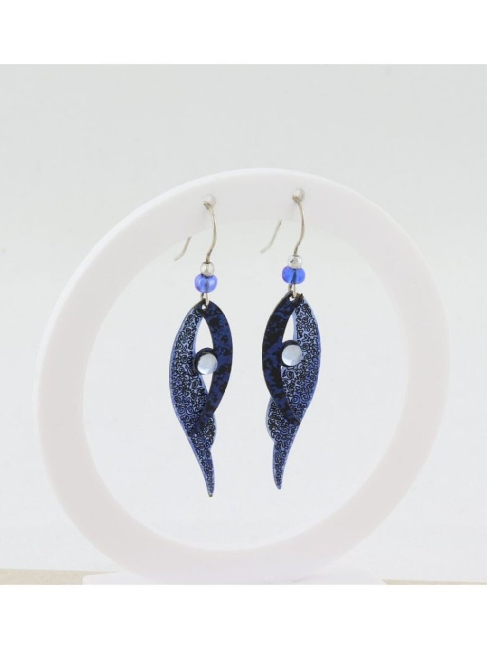 Sterling Silver Hook - Modernist Abstract Dangle Drop Earrings 2" x 1/2" - Picture 4 of 7
